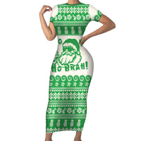 Green Mele Kalikimaka Hawaii Family Matching Short Sleeve Bodycon Dress and Hawaiian Shirt Funny Ho Ho Ho Santa Shaka LT14 Mom's Dress Green - Polynesian Pride