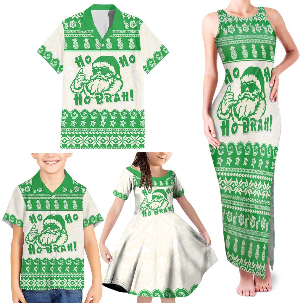 Green Mele Kalikimaka Hawaii Family Matching Tank Maxi Dress and Hawaiian Shirt Funny Ho Ho Ho Santa Shaka - Polynesian Pride