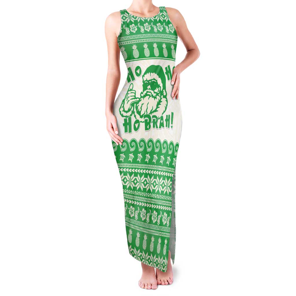 Green Mele Kalikimaka Hawaii Family Matching Tank Maxi Dress and Hawaiian Shirt Funny Ho Ho Ho Santa Shaka LT14 Mom's Dress Green - Polynesian Pride