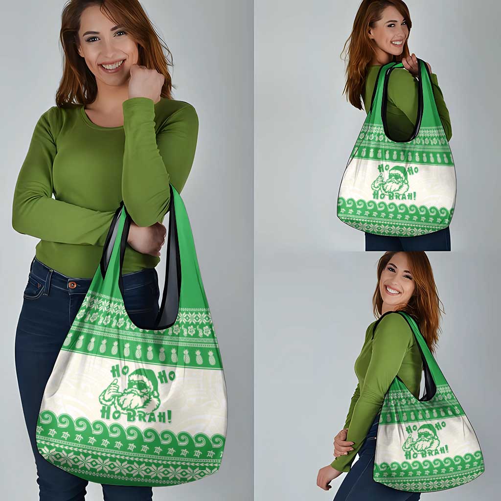 Green Mele Kalikimaka Hawaii Grocery Bag Funny Ho Ho Ho Santa Shaka - Polynesian Pride