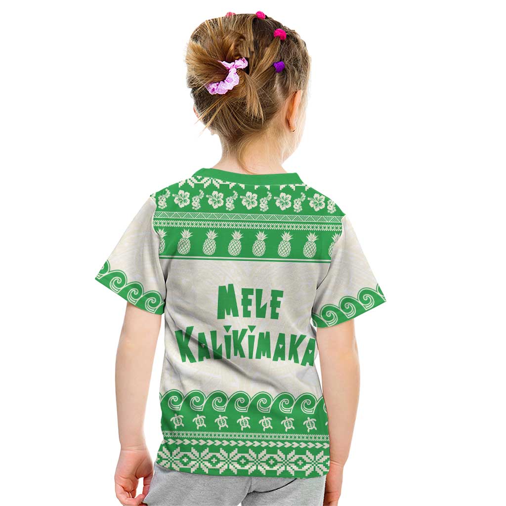 Green Mele Kalikimaka Hawaii Kid T Shirt Funny Ho Ho Ho Santa Shaka - Polynesian Pride