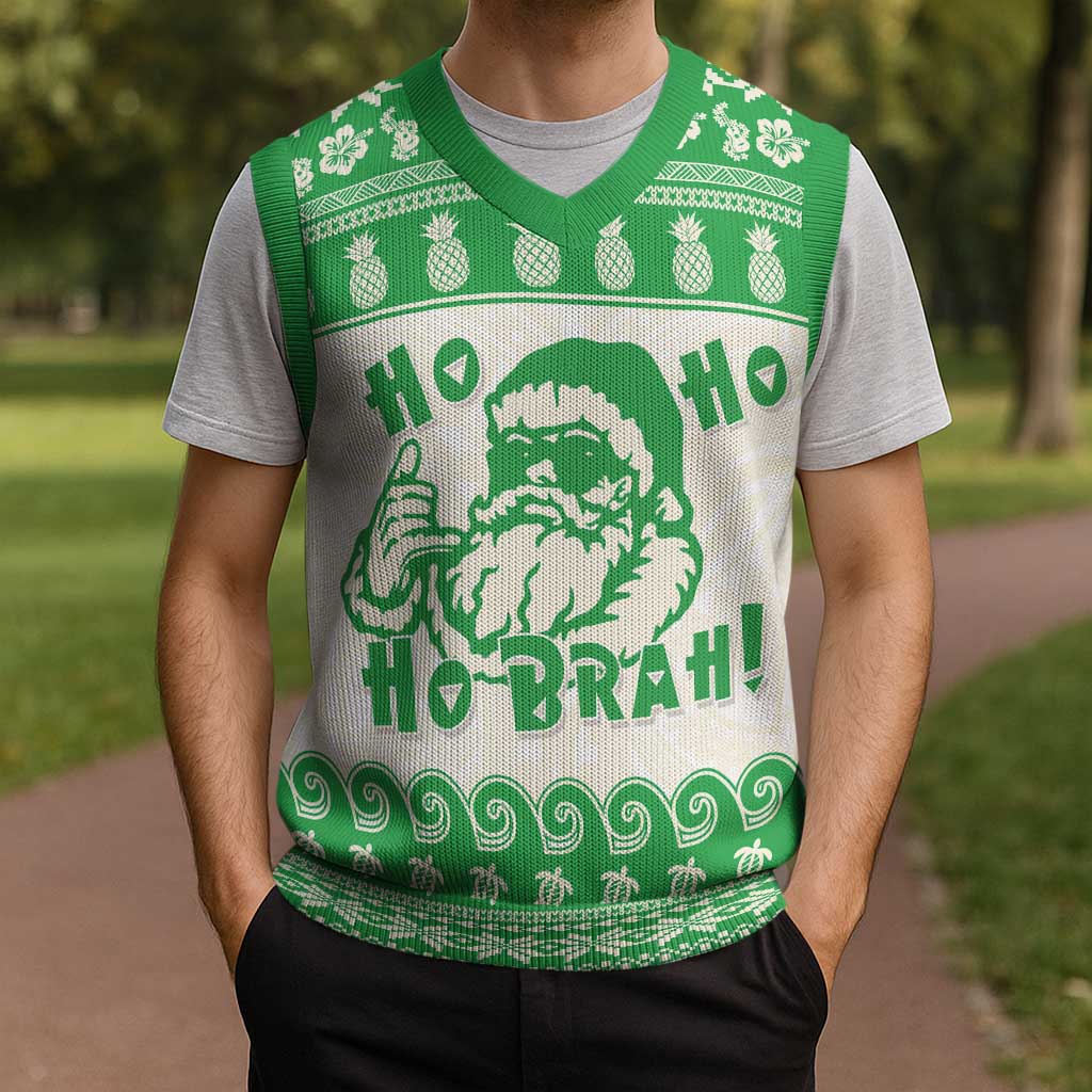 Green Mele Kalikimaka Hawaii Christmas Knitted V-Neck Vest Funny Ho Ho Ho Santa Shaka - Polynesian Pride