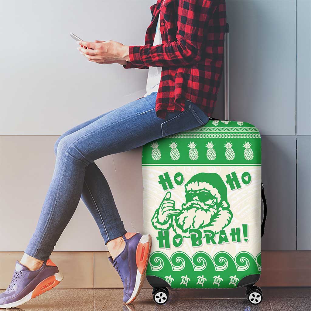 Green Mele Kalikimaka Hawaii Luggage Cover Funny Ho Ho Ho Santa Shaka - Polynesian Pride