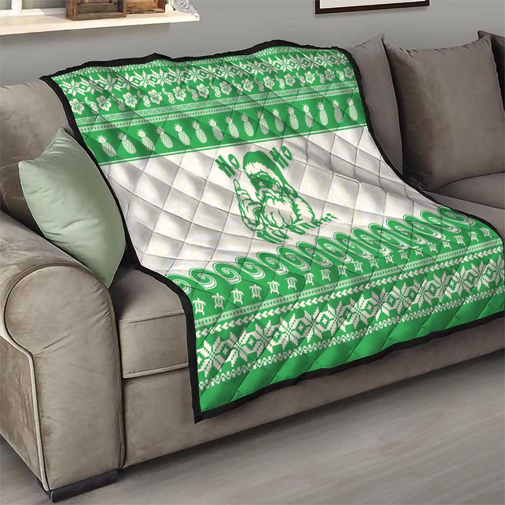 Green Mele Kalikimaka Hawaii Quilt Funny Ho Ho Ho Santa Shaka - Polynesian Pride
