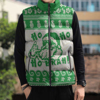 Green Mele Kalikimaka Hawaii Sleeveless Puffer Jacket Funny Ho Ho Ho Santa Shaka - Polynesian Pride