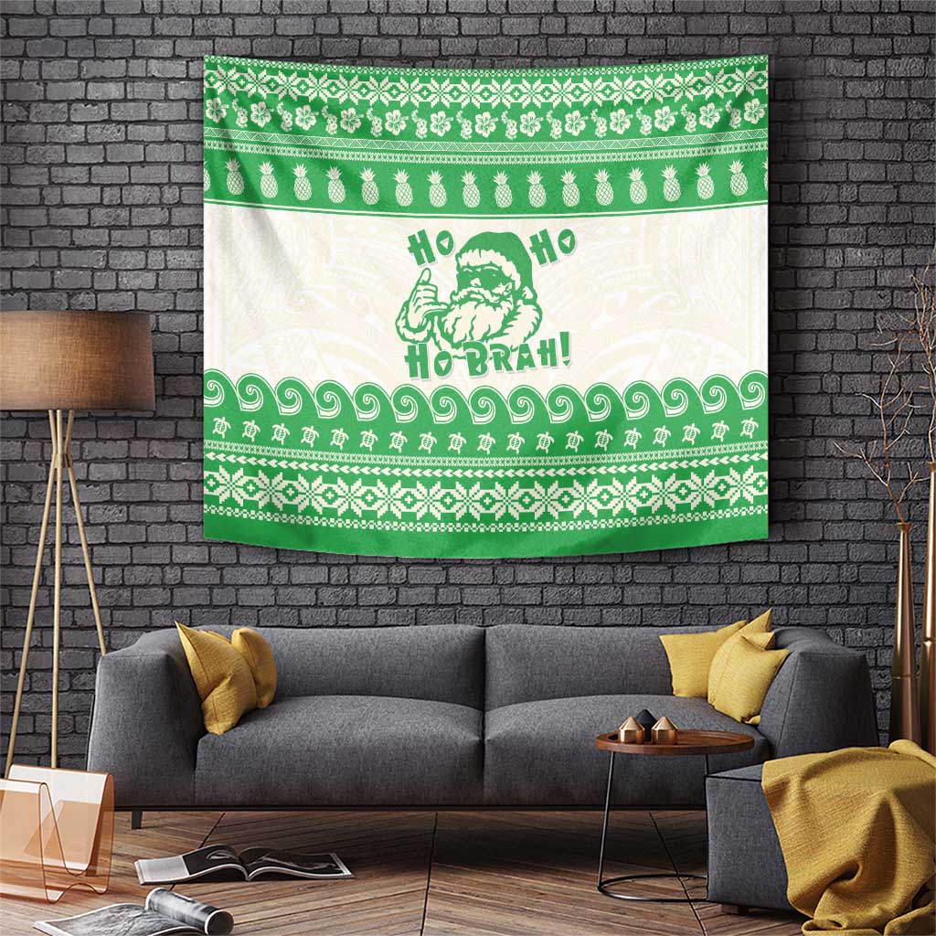 Green Mele Kalikimaka Hawaii Tapestry Funny Ho Ho Ho Santa Shaka LT14 Green - Polynesian Pride