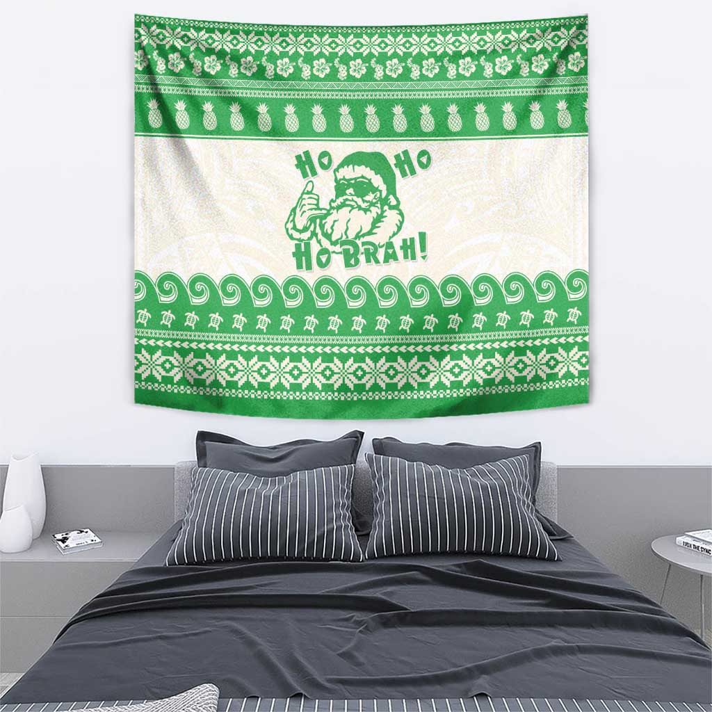 Green Mele Kalikimaka Hawaii Tapestry Funny Ho Ho Ho Santa Shaka LT14 - Polynesian Pride