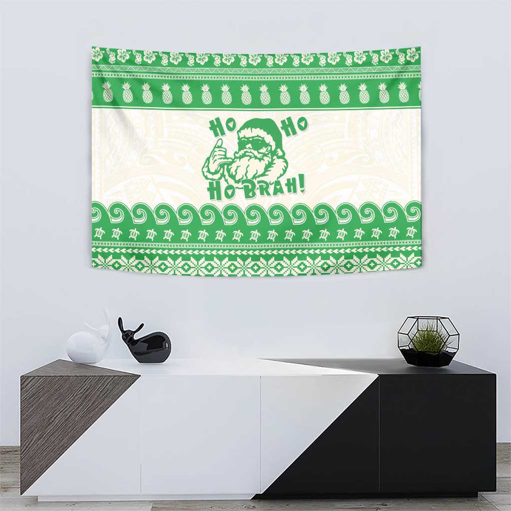 Green Mele Kalikimaka Hawaii Tapestry Funny Ho Ho Ho Santa Shaka LT14 - Polynesian Pride