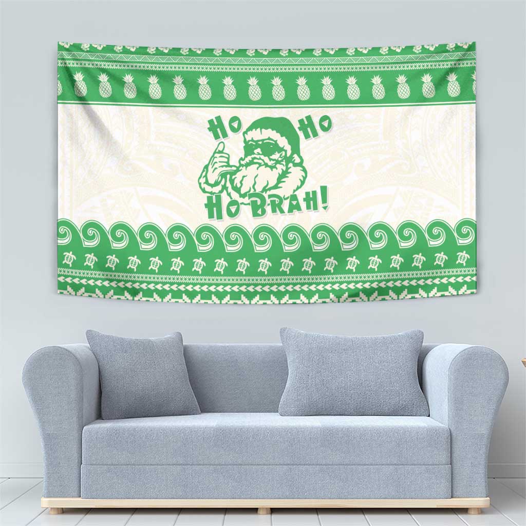 Green Mele Kalikimaka Hawaii Tapestry Funny Ho Ho Ho Santa Shaka LT14 - Polynesian Pride