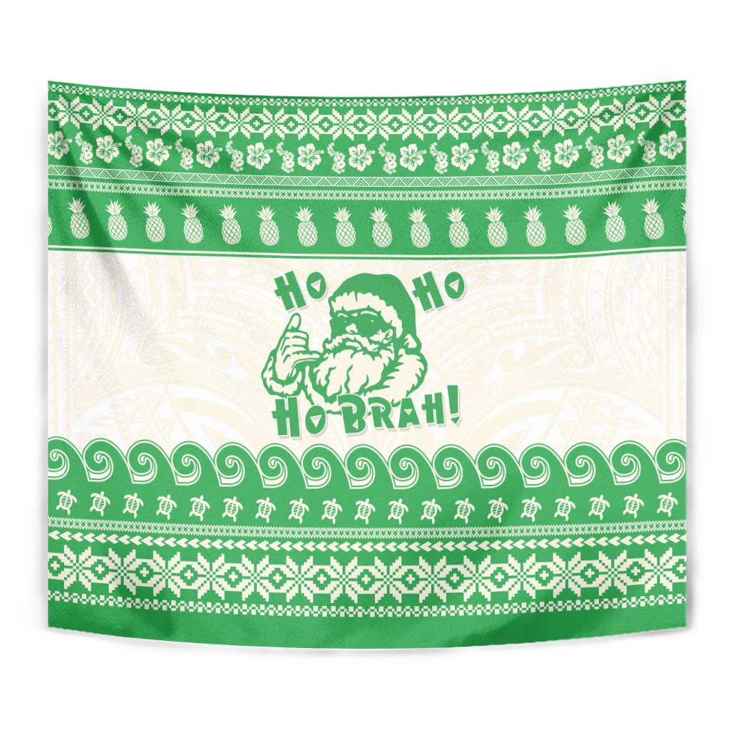 Green Mele Kalikimaka Hawaii Tapestry Funny Ho Ho Ho Santa Shaka LT14 - Polynesian Pride