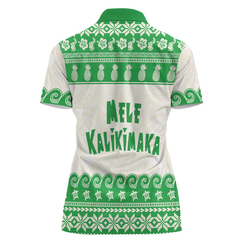 Green Mele Kalikimaka Hawaii Women Polo Shirt Funny Ho Ho Ho Santa Shaka - Polynesian Pride