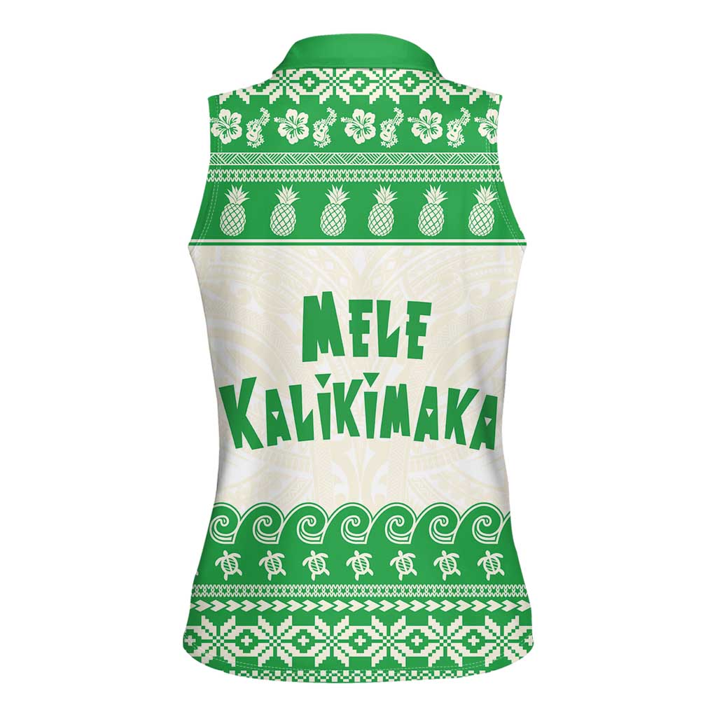 Green Mele Kalikimaka Hawaii Women Sleeveless Polo Shirt Funny Ho Ho Ho Santa Shaka LT14 - Polynesian Pride