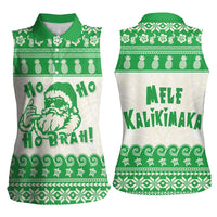 Green Mele Kalikimaka Hawaii Women Sleeveless Polo Shirt Funny Ho Ho Ho Santa Shaka LT14 - Polynesian Pride