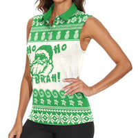 Green Mele Kalikimaka Hawaii Women Sleeveless Polo Shirt Funny Ho Ho Ho Santa Shaka LT14 - Polynesian Pride