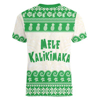 Green Mele Kalikimaka Hawaii Women V-Neck T-Shirt Funny Ho Ho Ho Santa Shaka LT14 - Polynesian Pride