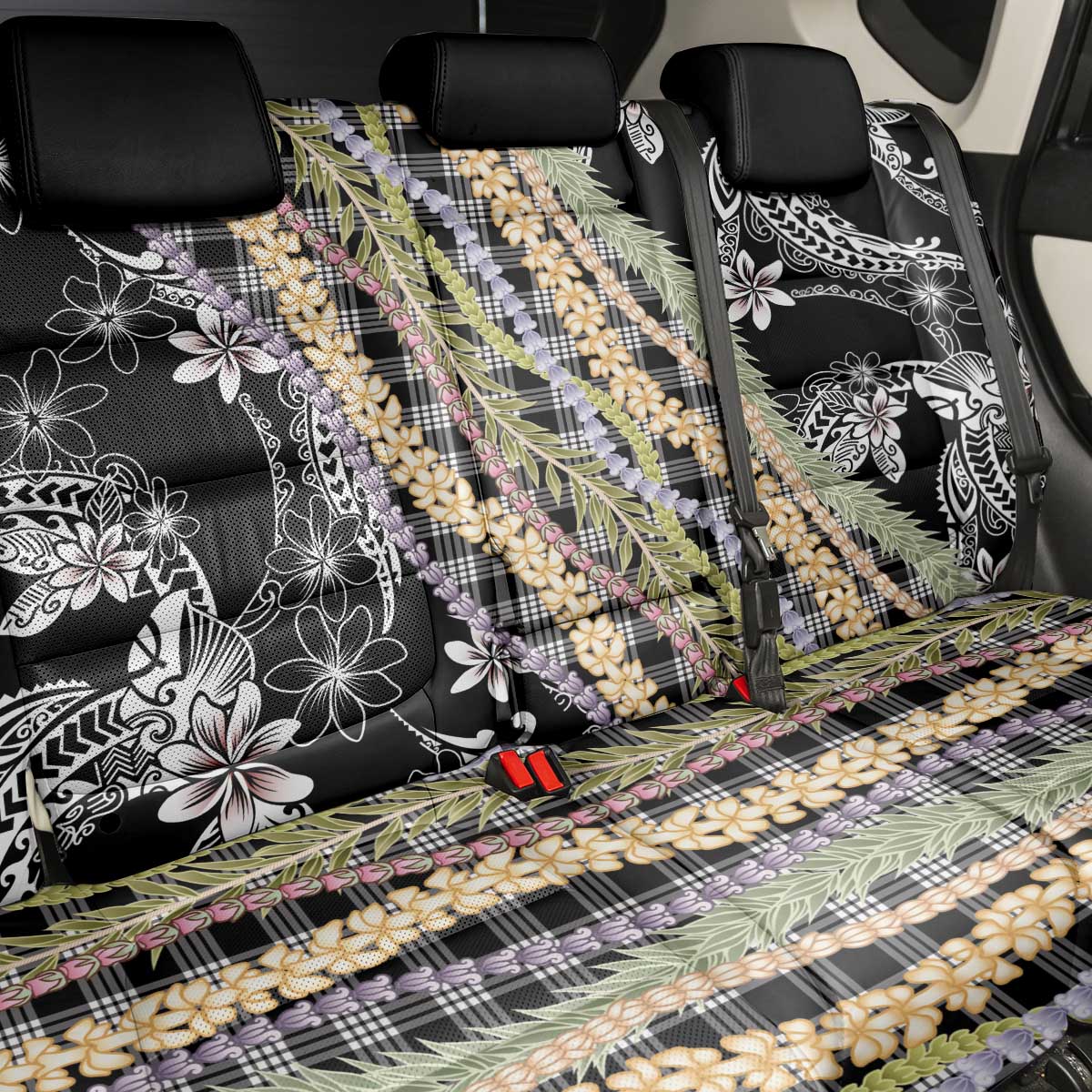 Black Palaka Hawaii Leis Back Car Seat Cover Hawaiian-plaid Elegant Tropical Vibes LT14 - Polynesian Pride