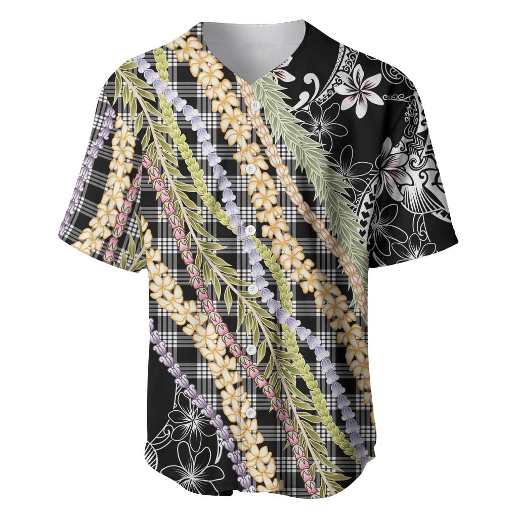 Black Palaka Hawaii Leis Baseball Jersey Hawaiian-plaid Elegant Tropical Vibes - Polynesian Pride