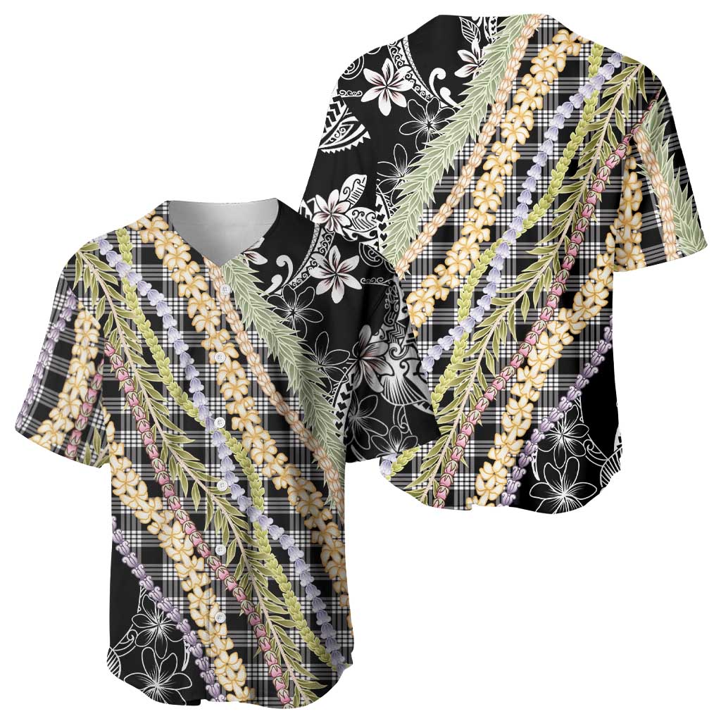 Black Palaka Hawaii Leis Baseball Jersey Hawaiian-plaid Elegant Tropical Vibes - Polynesian Pride
