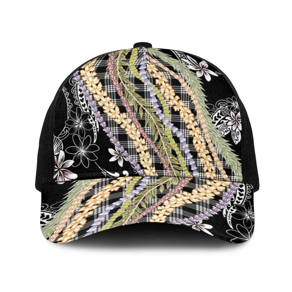 Black Palaka Hawaii Leis Baseball Net Cap Hawaiian-plaid Elegant Tropical Vibes - Polynesian Pride