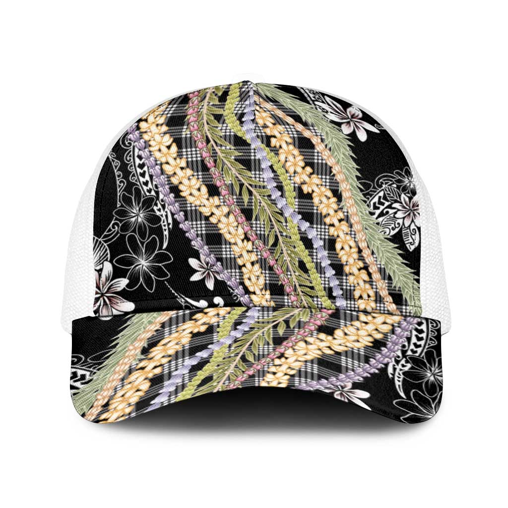 Black Palaka Hawaii Leis Baseball Net Cap Hawaiian-plaid Elegant Tropical Vibes - Polynesian Pride