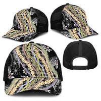 Black Palaka Hawaii Leis Baseball Net Cap Hawaiian-plaid Elegant Tropical Vibes - Polynesian Pride