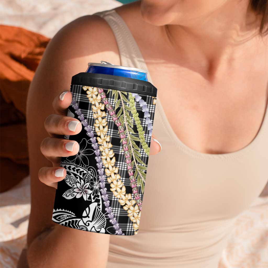 Black Palaka Hawaii Leis 4 in 1 Can Cooler Tumbler Hawaiian-plaid Elegant Tropical Vibes - Polynesian Pride