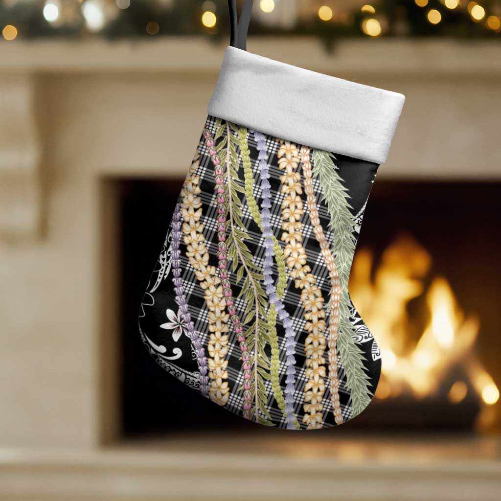 Black Palaka Hawaii Leis Christmas Stocking Hawaiian-plaid Elegant Tropical Vibes - Polynesian Pride
