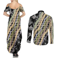 Black Palaka Hawaii Leis Couples Matching Summer Maxi Dress and Long Sleeve Button Shirt Hawaiian-plaid Elegant Tropical Vibes - Polynesian Pride