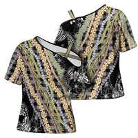 Black Palaka Hawaii Leis Cross Shoulder Shirt Hawaiian-plaid Elegant Tropical Vibes - Polynesian Pride