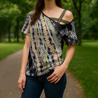 Black Palaka Hawaii Leis Cross Shoulder Shirt Hawaiian-plaid Elegant Tropical Vibes - Polynesian Pride