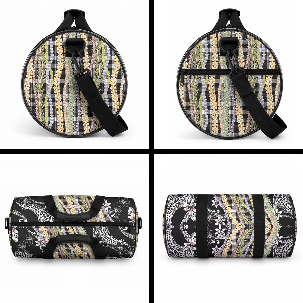 Black Palaka Hawaii Leis Duffle Bag Hawaiian-plaid Elegant Tropical Vibes