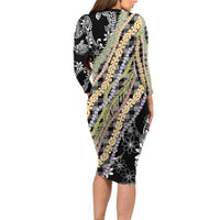 Black Palaka Hawaii Leis Family Matching Long Sleeve Bodycon Dress and Hawaiian Shirt Hawaiian-plaid Elegant Tropical Vibes LT14 - Polynesian Pride