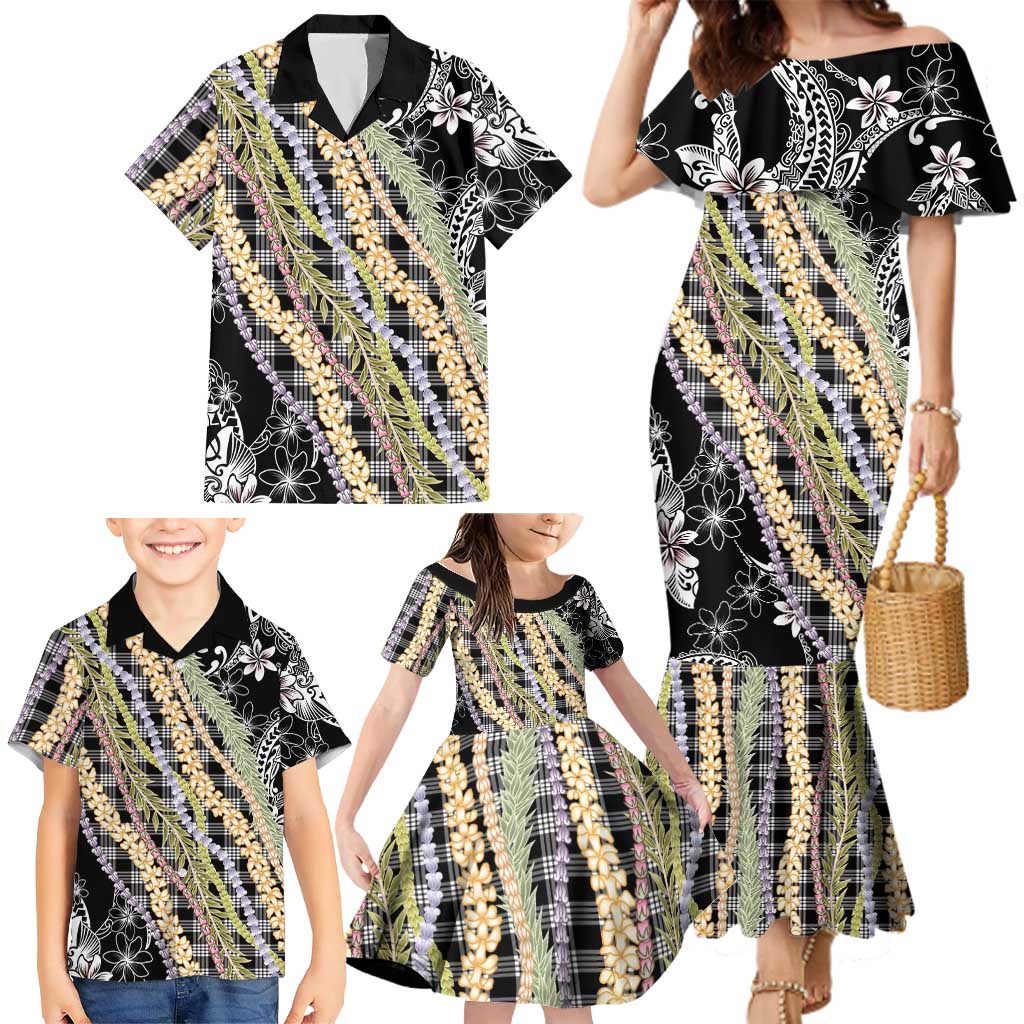 Black Palaka Hawaii Leis Family Matching Mermaid Dress and Hawaiian Shirt Hawaiian-plaid Elegant Tropical Vibes LT14 - Polynesian Pride