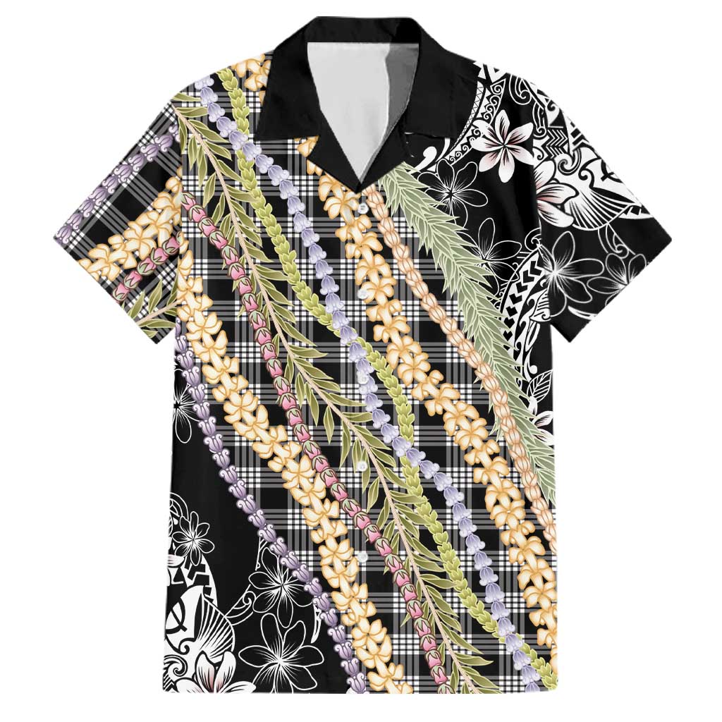 Black Palaka Hawaii Leis Family Matching Mermaid Dress and Hawaiian Shirt Hawaiian-plaid Elegant Tropical Vibes LT14 Dad's Shirt - Short Sleeve Black - Polynesian Pride