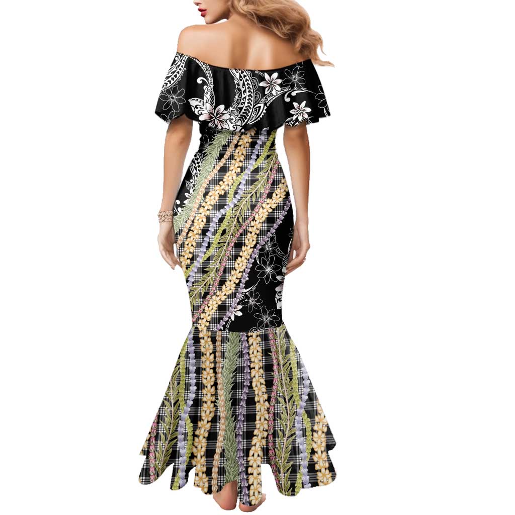 Black Palaka Hawaii Leis Family Matching Mermaid Dress and Hawaiian Shirt Hawaiian-plaid Elegant Tropical Vibes LT14 - Polynesian Pride