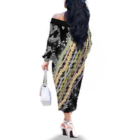 Black Palaka Hawaii Leis Family Matching Off The Shoulder Long Sleeve Dress and Hawaiian Shirt Hawaiian-plaid Elegant Tropical Vibes LT14 - Polynesian Pride