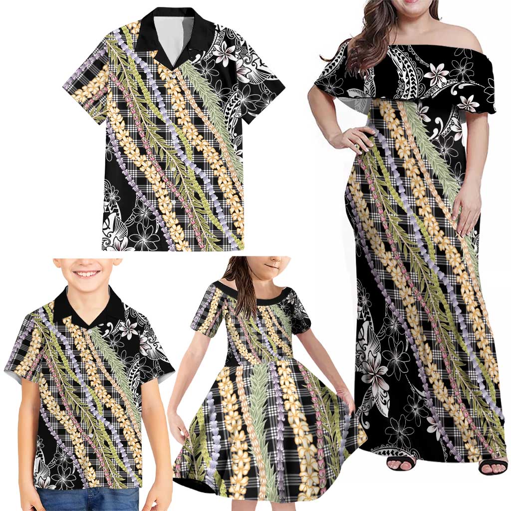 Black Palaka Hawaii Leis Family Matching Off Shoulder Maxi Dress and Hawaiian Shirt Hawaiian-plaid Elegant Tropical Vibes LT14 - Polynesian Pride