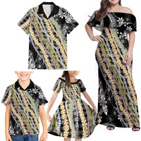 Black Palaka Hawaii Leis Family Matching Off Shoulder Maxi Dress and Hawaiian Shirt Hawaiian-plaid Elegant Tropical Vibes LT14 - Polynesian Pride