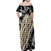 Black Palaka Hawaii Leis Family Matching Off Shoulder Maxi Dress and Hawaiian Shirt Hawaiian-plaid Elegant Tropical Vibes LT14 - Polynesian Pride