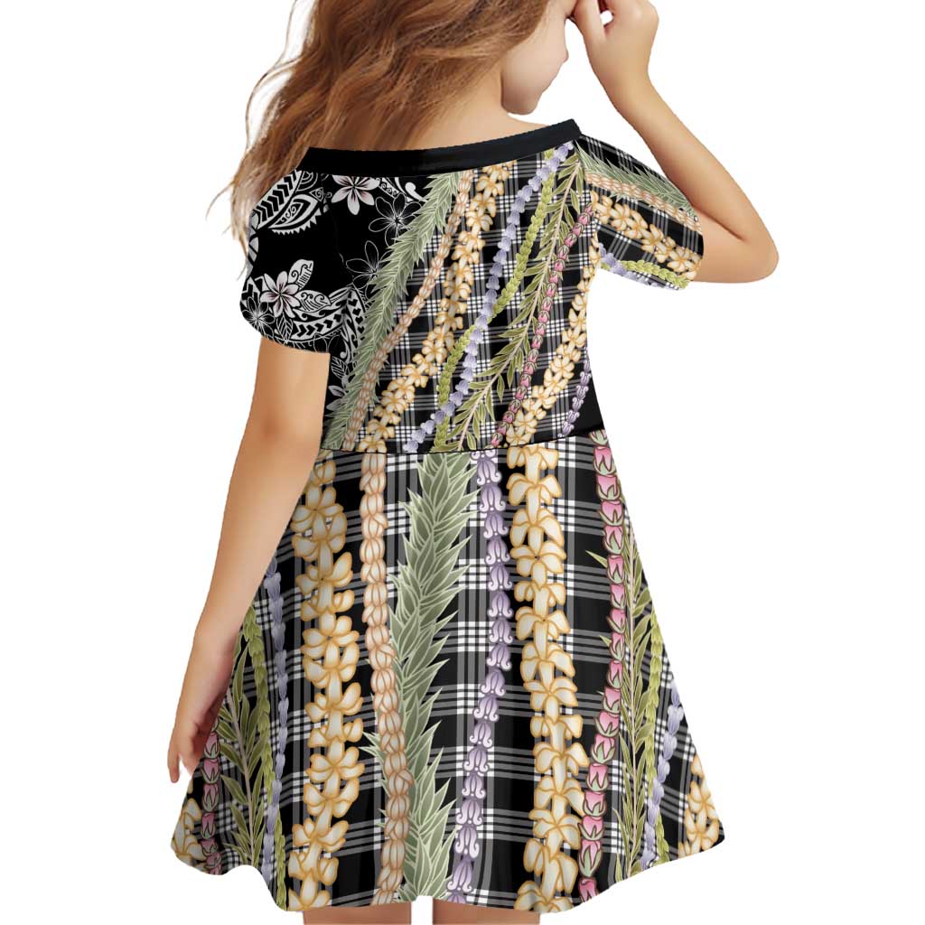 Black Palaka Hawaii Leis Family Matching Off Shoulder Short Dress and Hawaiian Shirt Hawaiian-plaid Elegant Tropical Vibes LT14 - Polynesian Pride