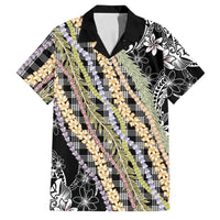 Black Palaka Hawaii Leis Family Matching Off Shoulder Short Dress and Hawaiian Shirt Hawaiian-plaid Elegant Tropical Vibes LT14 Dad's Shirt - Short Sleeve Black - Polynesian Pride