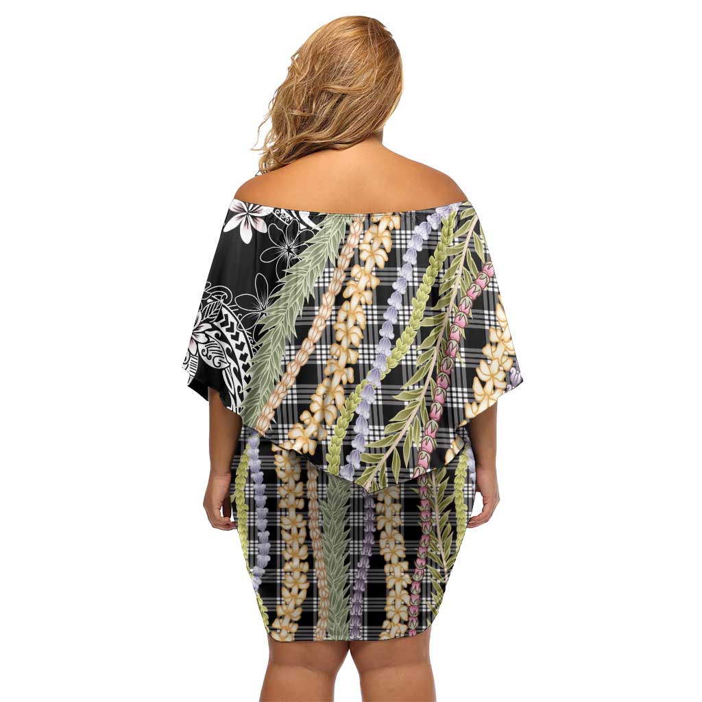 Black Palaka Hawaii Leis Family Matching Off Shoulder Short Dress and Hawaiian Shirt Hawaiian-plaid Elegant Tropical Vibes LT14 - Polynesian Pride