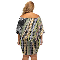 Black Palaka Hawaii Leis Family Matching Off Shoulder Short Dress and Hawaiian Shirt Hawaiian-plaid Elegant Tropical Vibes LT14 - Polynesian Pride