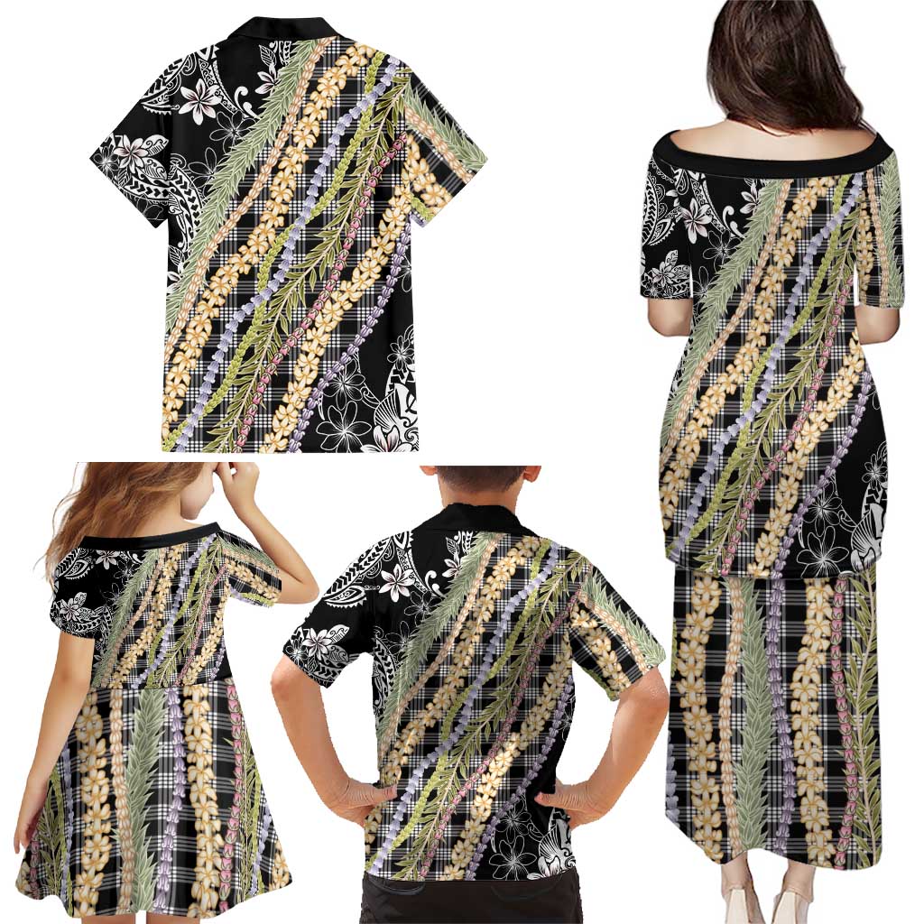 Black Palaka Hawaii Leis Family Matching Puletasi and Hawaiian Shirt Hawaiian-plaid Elegant Tropical Vibes LT14 - Polynesian Pride