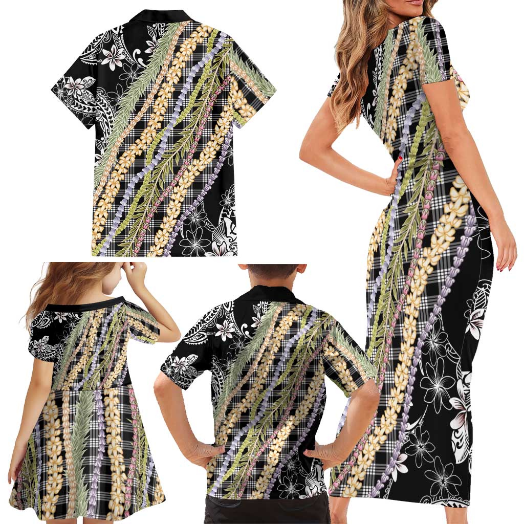 Black Palaka Hawaii Leis Family Matching Short Sleeve Bodycon Dress and Hawaiian Shirt Hawaiian-plaid Elegant Tropical Vibes LT14 - Polynesian Pride