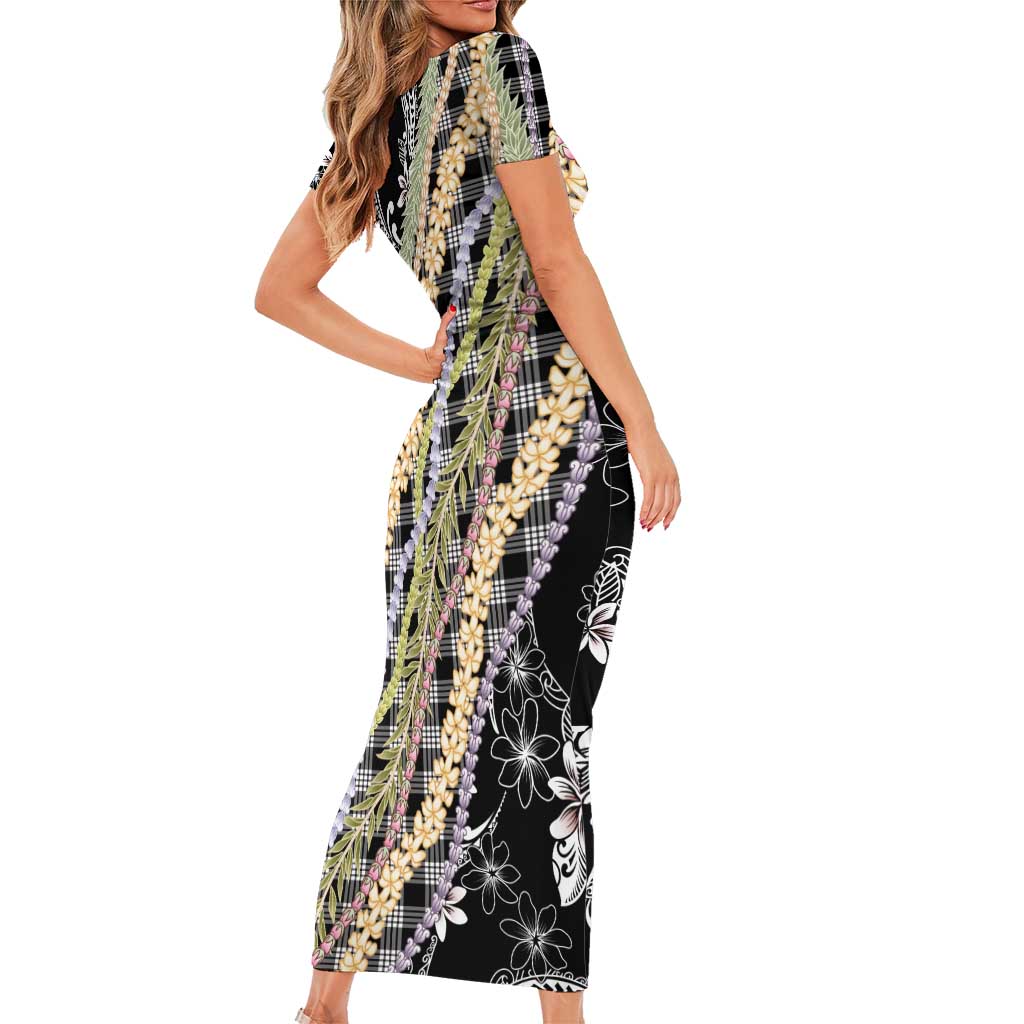 Black Palaka Hawaii Leis Family Matching Short Sleeve Bodycon Dress and Hawaiian Shirt Hawaiian-plaid Elegant Tropical Vibes LT14 - Polynesian Pride