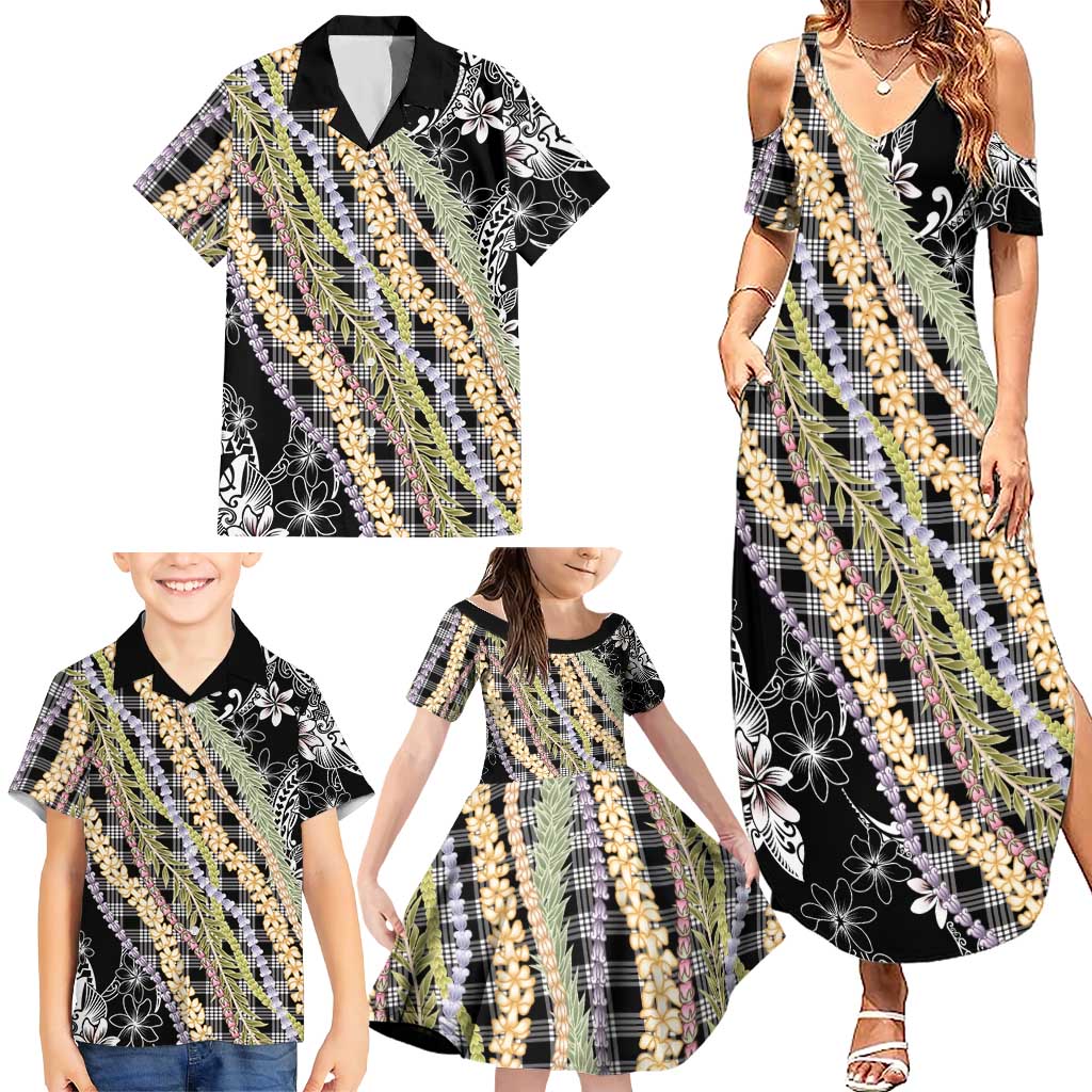 Black Palaka Hawaii Leis Family Matching Summer Maxi Dress and Hawaiian Shirt Hawaiian-plaid Elegant Tropical Vibes LT14 - Polynesian Pride