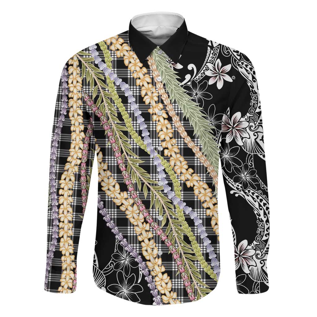 Black Palaka Hawaii Leis Family Matching Tank Maxi Dress and Hawaiian Shirt Hawaiian-plaid Elegant Tropical Vibes LT14 Dad's Shirt - Long Sleeve Black - Polynesian Pride