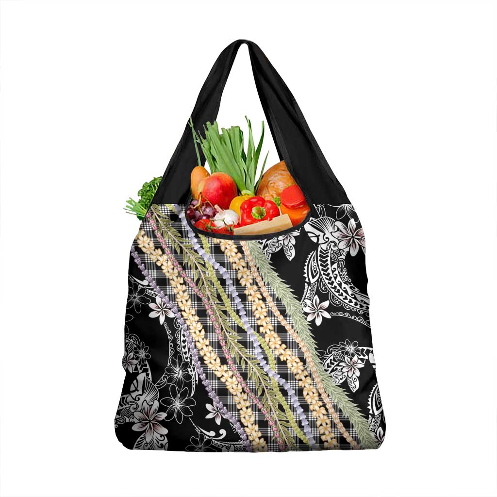 Black Palaka Hawaii Leis Grocery Bag Hawaiian-plaid Elegant Tropical Vibes LT14 1-pack One Size Black - Polynesian Pride