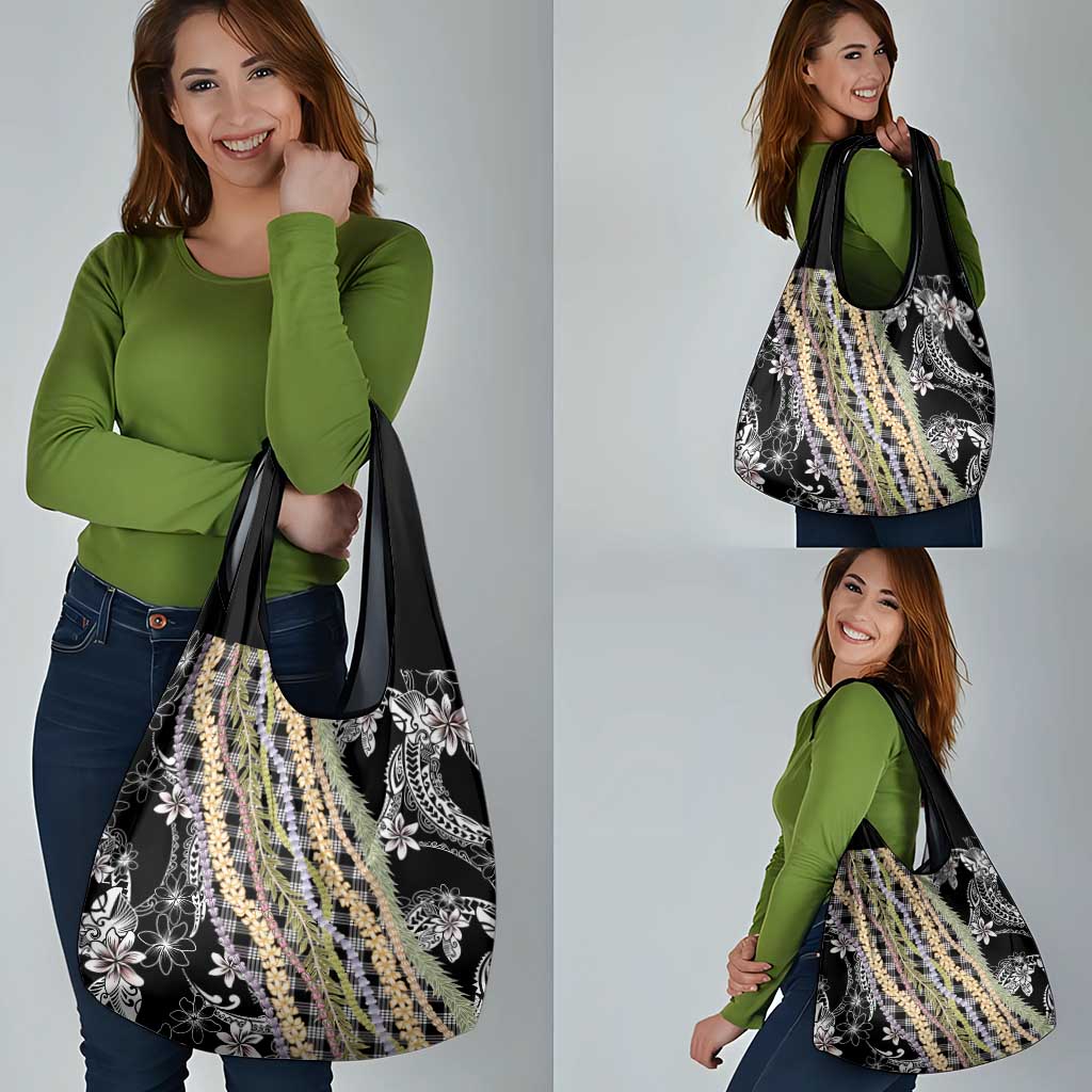Black Palaka Hawaii Leis Grocery Bag Hawaiian-plaid Elegant Tropical Vibes LT14 - Polynesian Pride